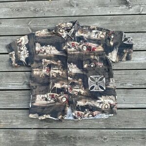 Vintage‎ Custom Tractors All Over Button Up